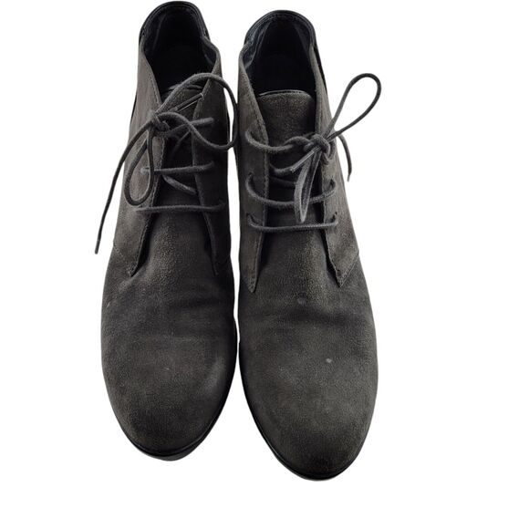 Tod's Boots Womens 7 37 Chukkah Platform Heel Lace Up Gray Suede Academia Prep - Picture 4 of 12